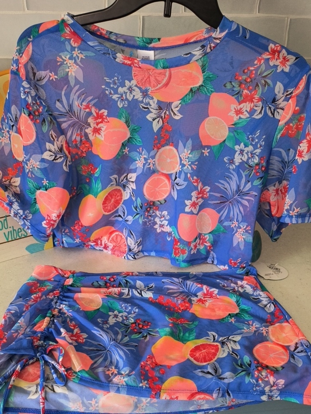 Decree Blue Floral Citrus Print Swim Cover-up Set